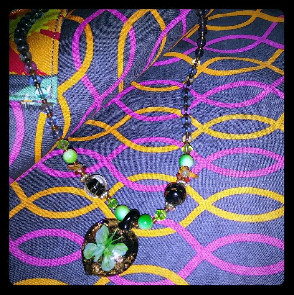 Green glass beaded